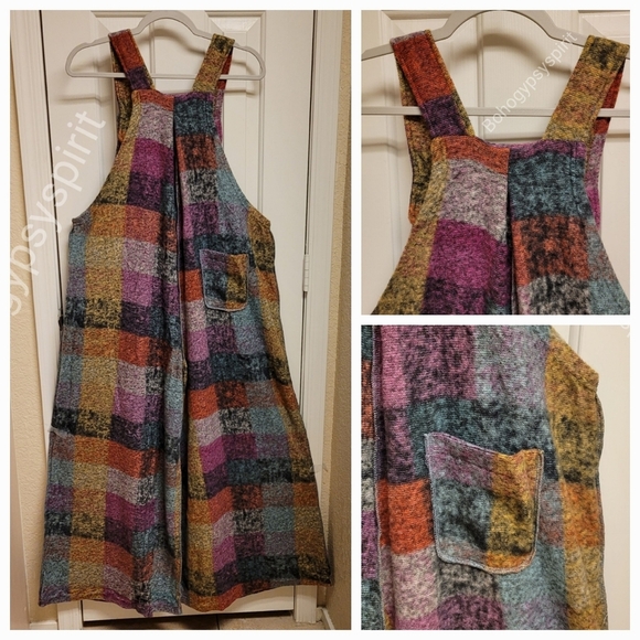 Patchwork Plaid Fleece Wideleg Jumpsuit Overalls - Picture 15 of 17